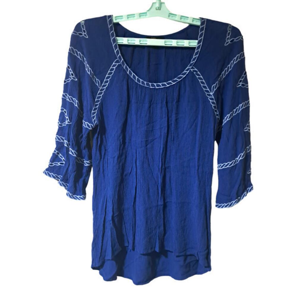 Gupio Womens Tunic 3/4 Sleeve Scoop Neck Blouse‎ Navy Blue Sz M 100% Viscose